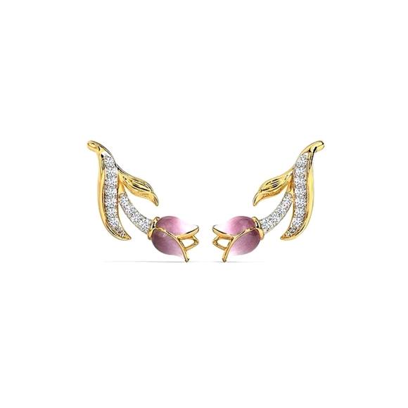 18k real gold  and diamond Tulip stud ear rings - Picture 2 of 4